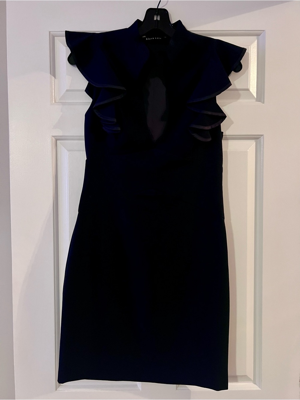 Black Halo Navy Ruffle-Shoulder Mini Dress